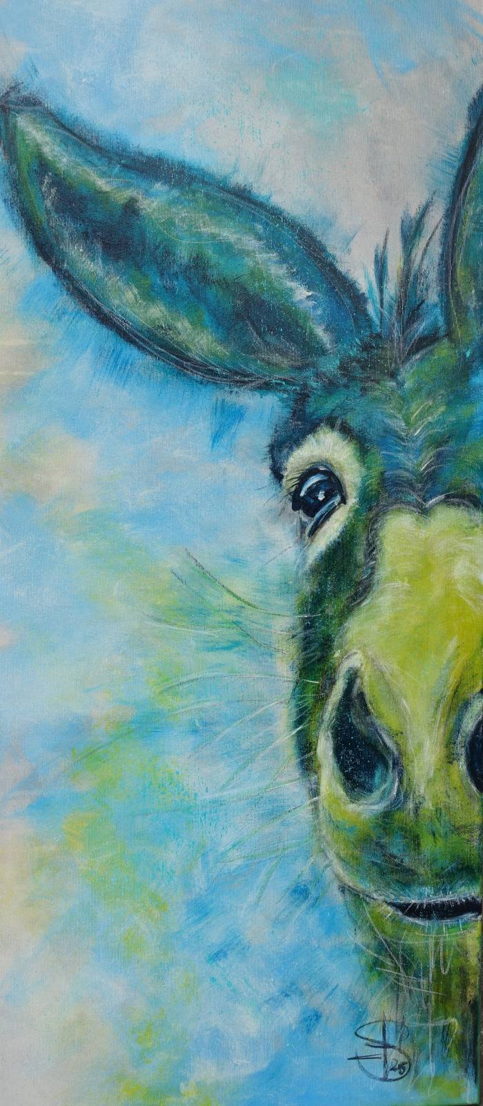 „wäärbischDuu“ - gwundrig schaut der Esel um die Ecke und begrüsst die Ankömmlinge.