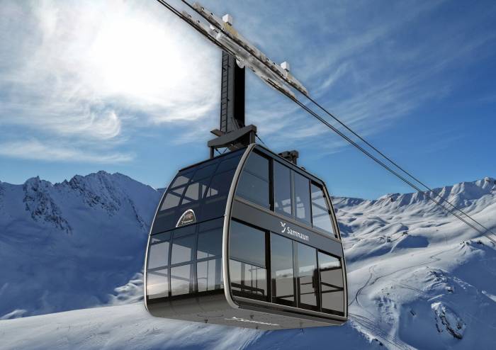 Dergestalt schwebt der neue Twinliner in der kommenden Wintersaison von Samnaun ins Skigebiet.