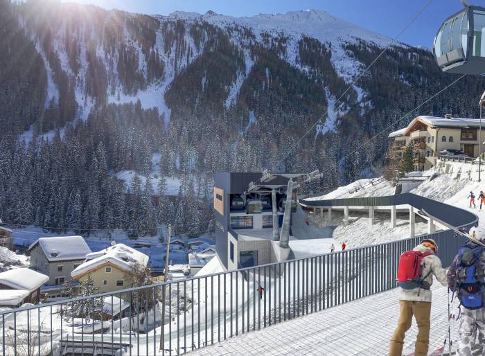 Die neue Verbindungsbahn von Samnaun-Laret ins Skigebiet ist eine moderne 10er Gondel.