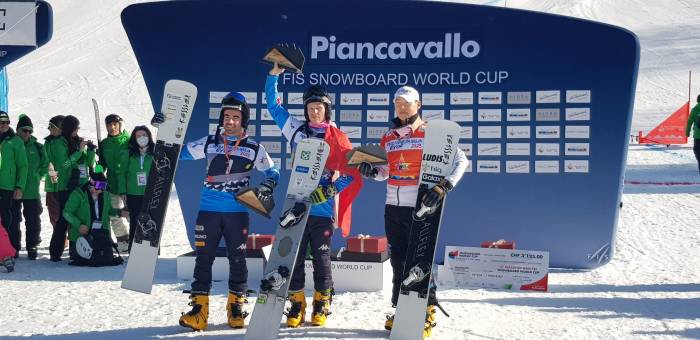 Am Snowboardrennen in Piancavallo trugen die drei Ersten samt und sonders Schuhe von Mountain Slope.